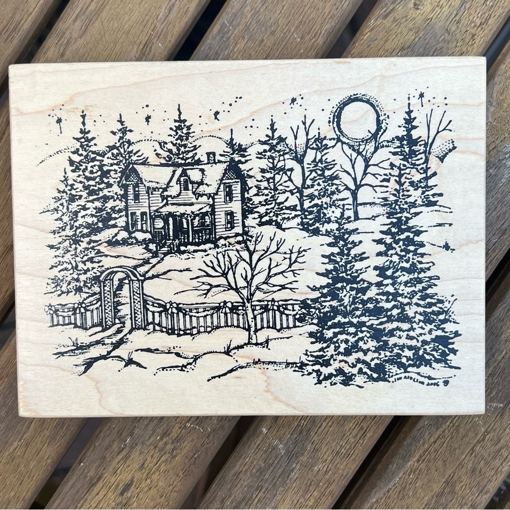 Northwoods Rubber Stamps House in the Woods Winter Scene Rubber Stamp